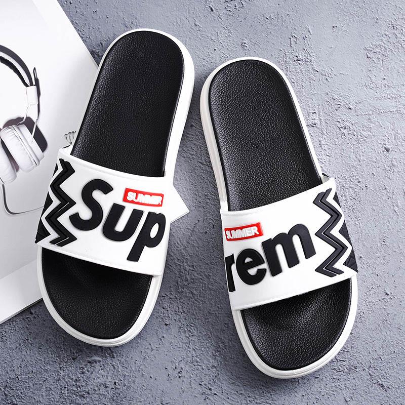 Size40-45 Summer Men Sandals Comfortable Non-slip Rubber Letter Stripe Beach Slippers Casual Outdoor Slippers Drag Flip Flops