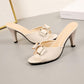 High-heeled Slippers Summer Wear Korean Style Bow Thong Stiletto Medium-heeled Women's Shoes