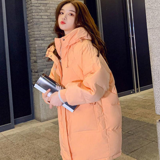 White Duck Down Jacket Korean Style Loose Bread Down Jacket Women Mid-length Hooded Cocoon Coat