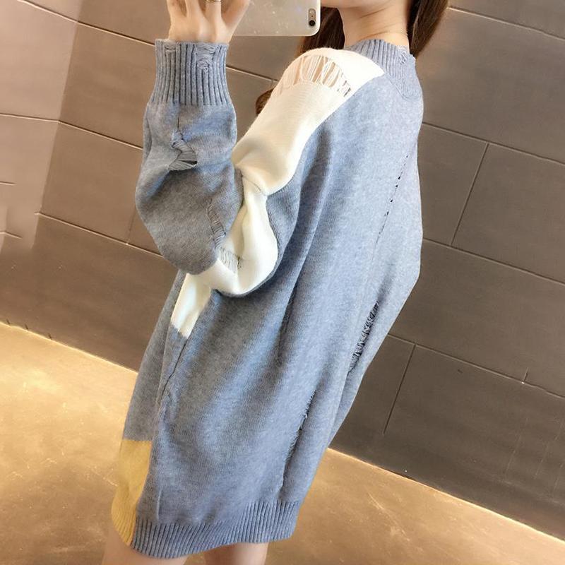 Autumn Women's V-neck Sweater Loose Outer Wear Basement Knit Top Women's Loose Sweet Hollow Long Sweater Comfortable Inside