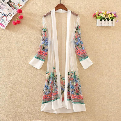 Women's Ethnic Style Loose Outer Chiffon Cardigan Thin Beach Mid-calf Length