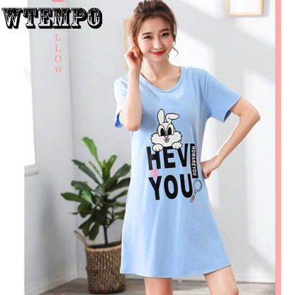 Cartoon Short Sleeve Summer Pajamas Women Cute Night Skirt