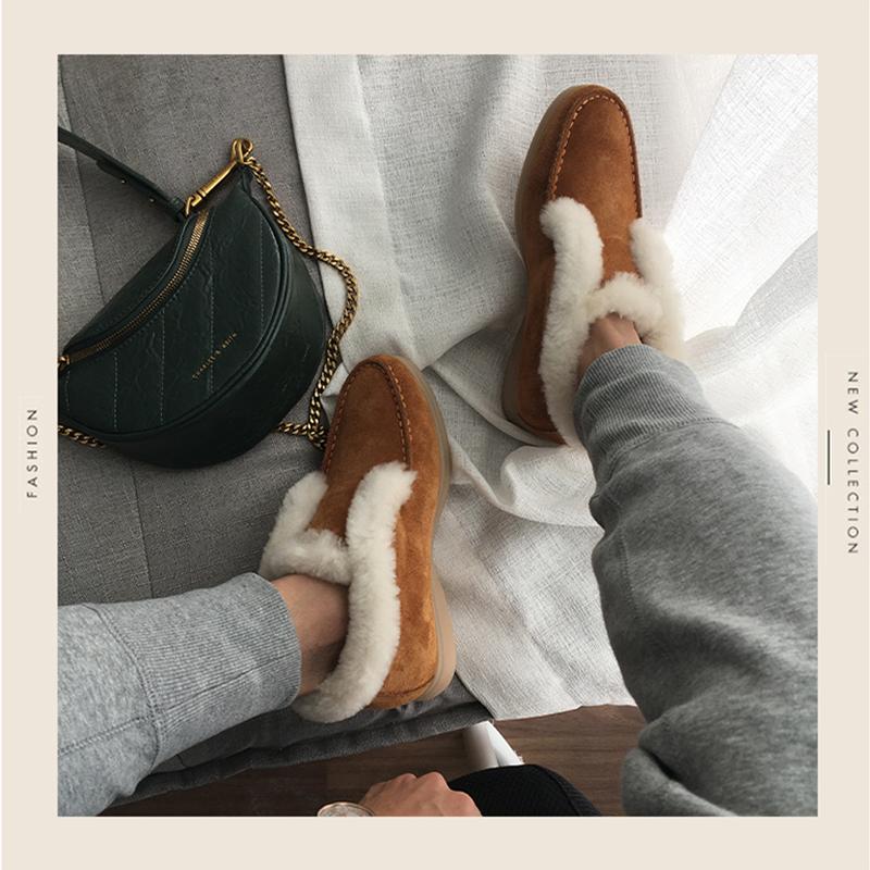 Women's Ankle Boots Mid-tube Flat Snow Boots Winter Warm Shoes Round Toe Suede Wool Blend Short Boots Low Heel Non-slip Solid Slip On Flat Shoes