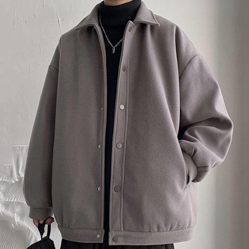 Warm Woolen Jacket Coat All-match Loose Thickened Lapel Woolen Coat Men and Women Casual Long-sleeved Zipper Jacket
