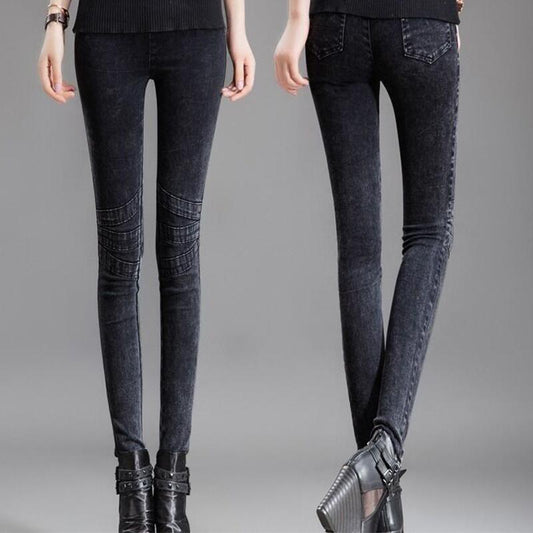 Spring and Autumn Plus Size Tight-fitting Elastic Pencil Pants with Small Feet and Thin High-waisted Elastic Denim Leggings