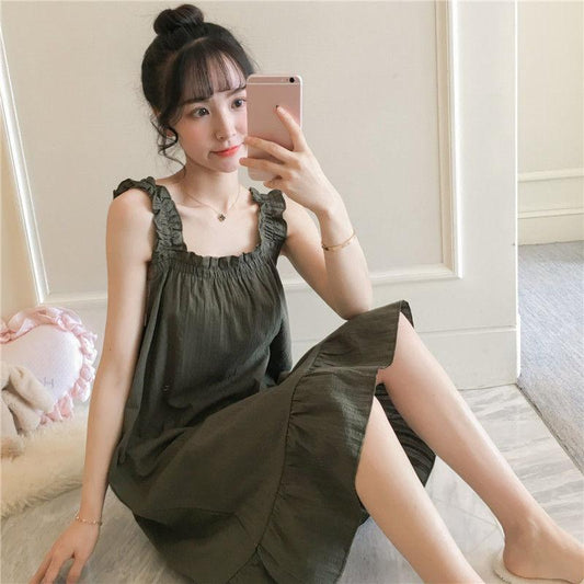 Cute Girls Women's Summer Dress Sleeveless Knee-length Daily Wear Nightdress Pajamas