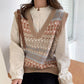 Autumn Loose Knitwear Women Students All-match V-neck Hit Color Top Sleeveless Outer Sweater Fashion Casual Vest Jacket
