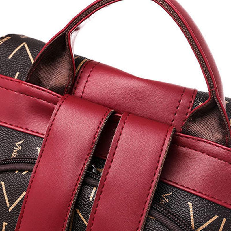 Leather Texture Backpack Female Student Schoolbag Trend Soft Leather Lady Large-capacity Travel Bag