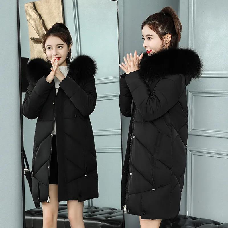 Winter Padded Jacket Women's Mid-length Korean Down Padded Jacket Women's Large Fur Collar Thick Loose Padded Jacket