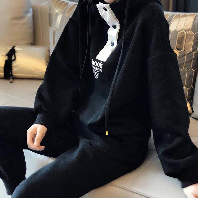 Western Style Loose Sweater Hooded Casual Large Size Fashion Sports Suit Women's Hair Generation Hooded Sweater Two-piece Set for Women