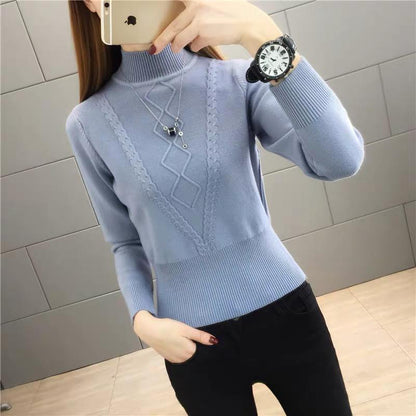 Winter women yellow sweater long sleeve slim knitted turtleneck pullover top femme pull tight jumper