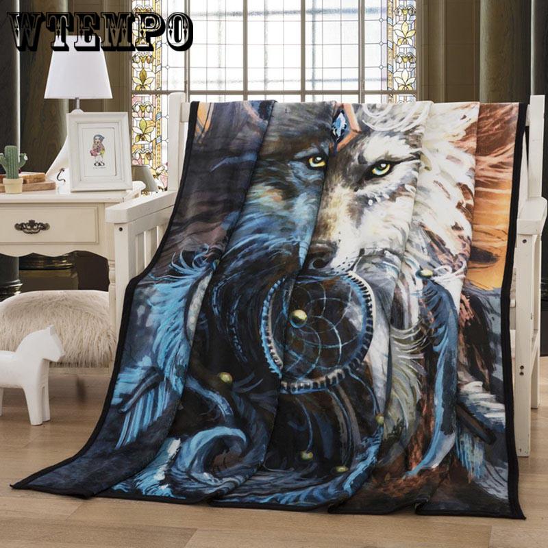 Feather Wolf Pattern  Fleece Blankets Keep Warm Bed Sheets Towels The Throws