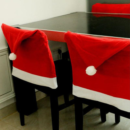 2-piece Christmas Hat Chair Cover Santa Claus Party Decoration Dining Chair Cover Christmas Ornaments