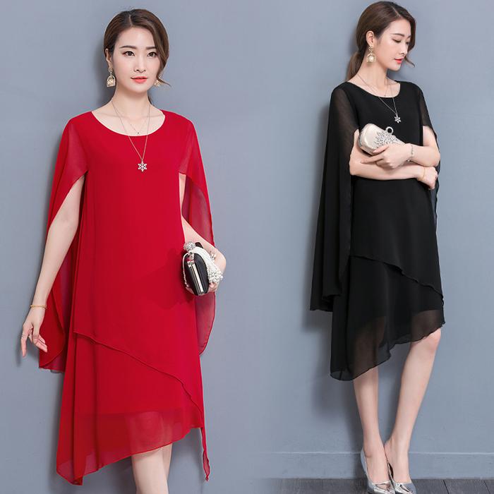 L-XXXXXL Women's Chiffon Dress Summer Cloak Irregular Round Neck Mid-length Daily Wear