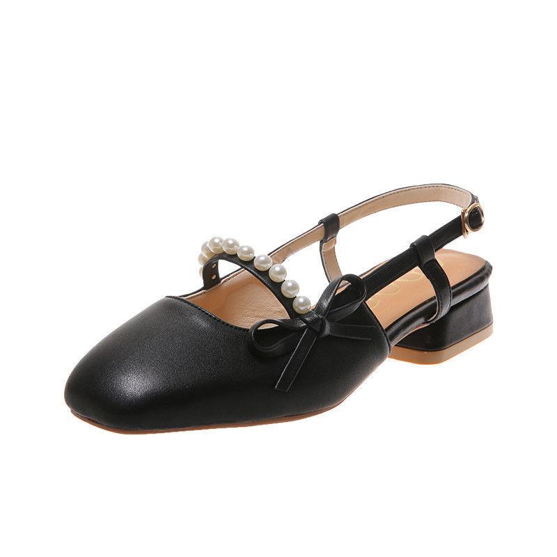 Fairy Style French Single Shoes Women Summer Mid-heel Thick-heeled Small Leather Shoes with Skirt One-word Buckle Sandals