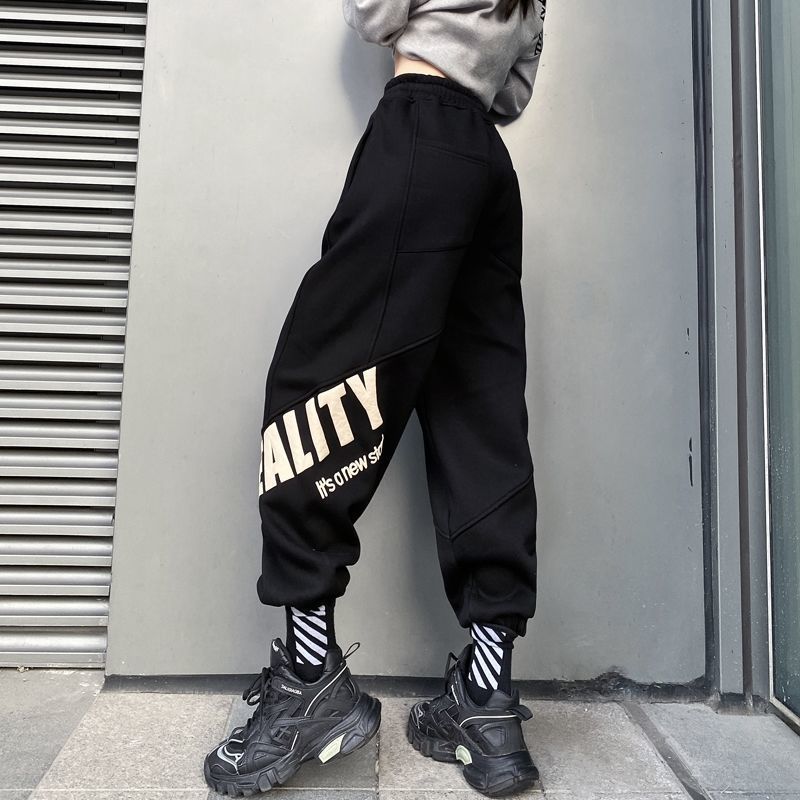 Fried Street Brand Personality Guardian Pants Women's Spring and Autumn Loose Binding Feet Thin Wide Leg Pants Casual Hip Hop Sports Pants Trend