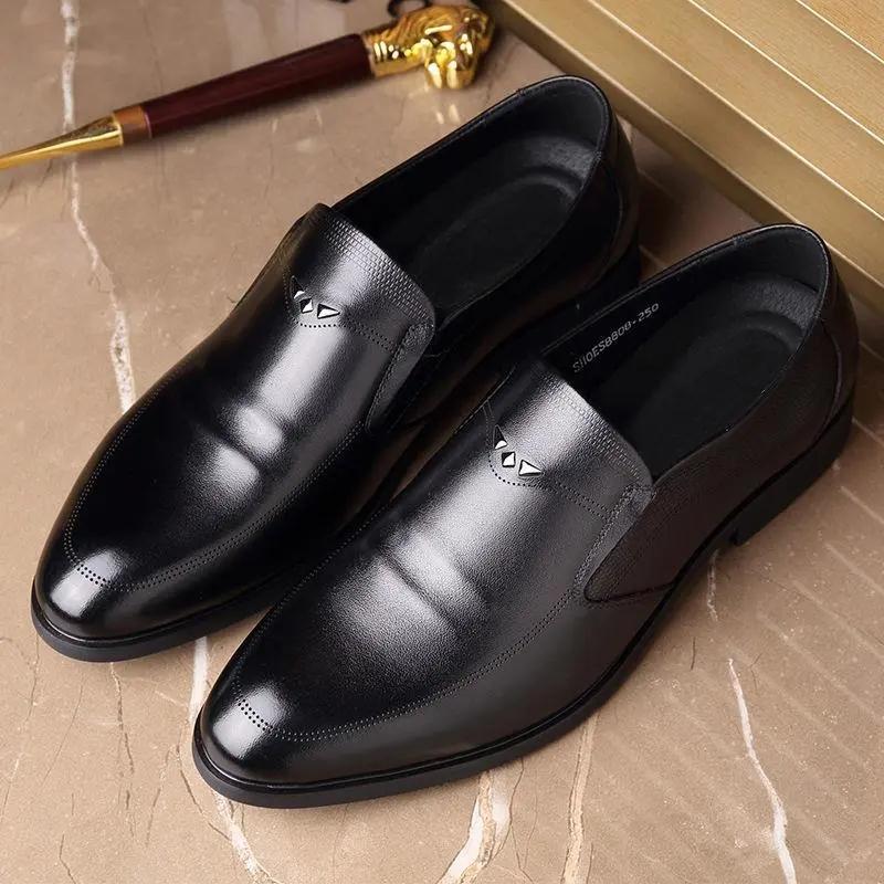 Men's Business Formal Leather Shoes Low-top Casual Shoes Summer Breathable British Shoes Dad Leather Shoes
