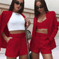 2PCS Women's Spring and Summer Casual Suits Tops Shorts Suit Suits Ladies Sexy Lapel Cardigan Personality Two-piece Professional Suit