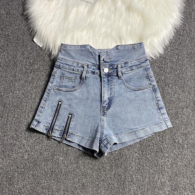 WTEMPO High Waist Split Fork Zipper Denim Shorts Women Loose Spring and Summe Casual Shorts