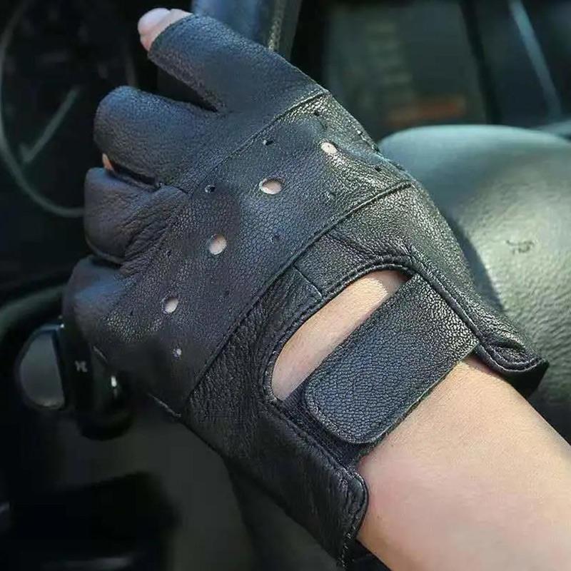 Men's Leather Half-finger Gloves Outdoor Riding Driving Motorcycle Climbing Tactics Non-slip Protective Sports Fitness Gloves