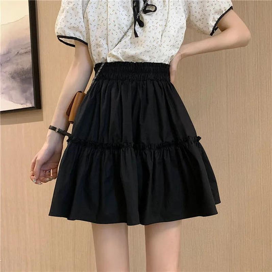 Fungus Edge Skirt Women's Summer Elastic Waist Cover Crotch A-line Short Skirt All-match Beach Short Skirt