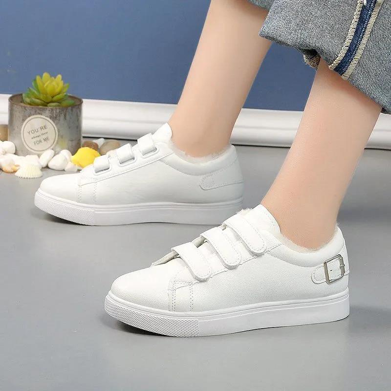 Winter Women Small White Shoes Women's Autumn and Winter All-match Flat Shoes Plus Velvet Warm Shoes Casual