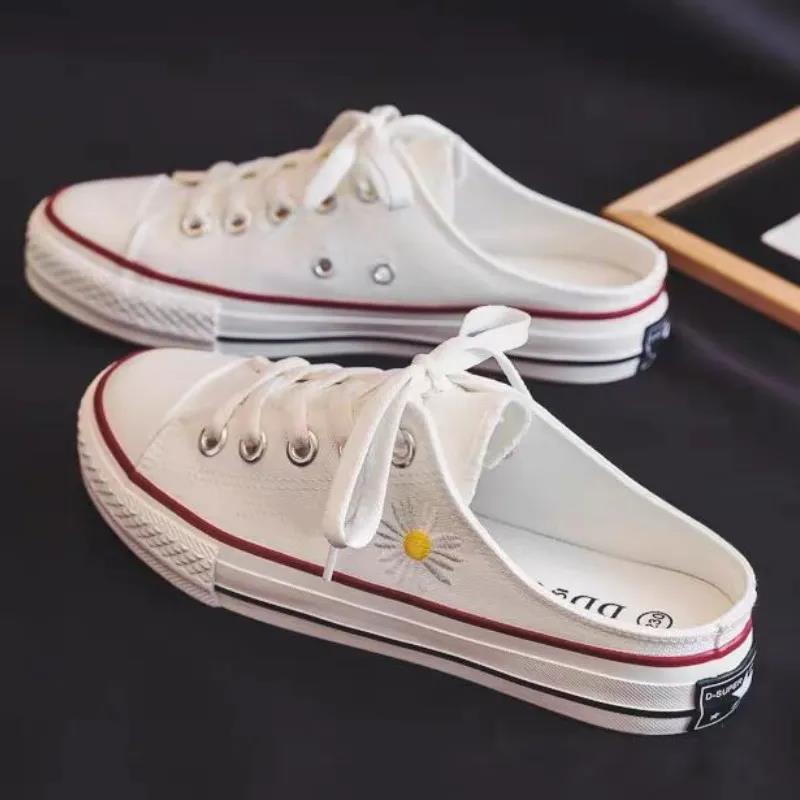 Women's Solid Color Canvas Shoes Spring and Summer Large Size Slippers All-match Flat Heel Casual Shoes