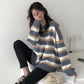 Pofulove Winter New Loose Contrast Striped Sweater Women's Sweatshirt Wild Bottoming Sweater