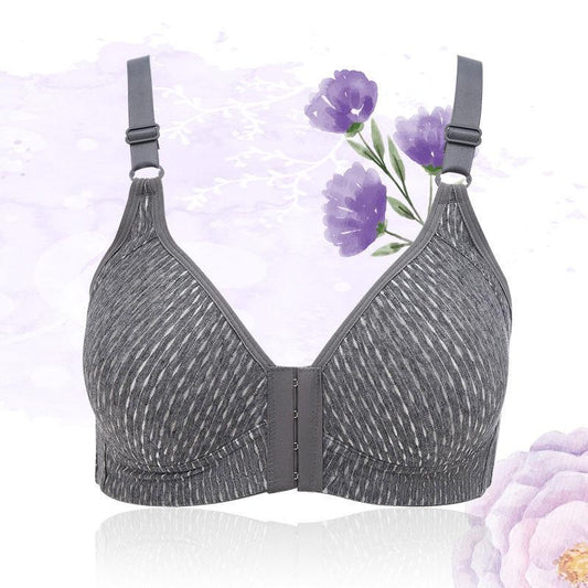Four Seasons Universal Thin Front Buckle Large Size No Steel Ring Receiving Side Milk Breathable Cotton Comfortable Glossy Full Cup Bra