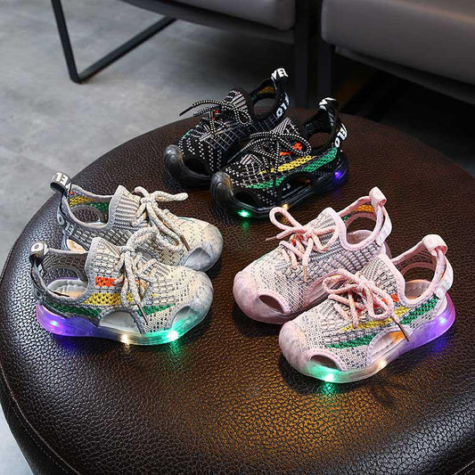 Baby toddler shoes 1-5 years old light sports shoes flying woven shoes children's soft bottom