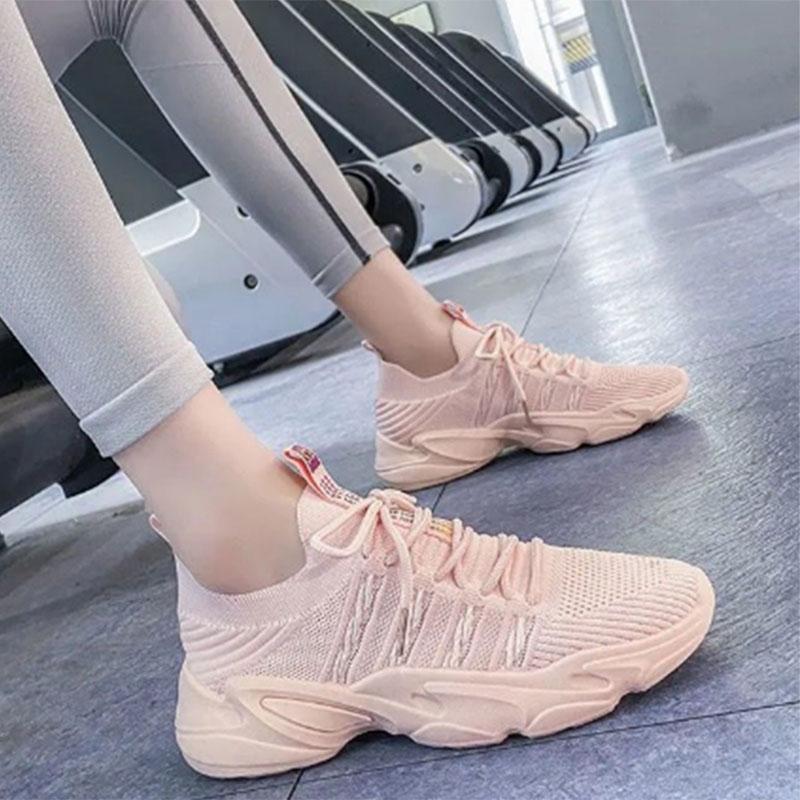Running Shoes Flying Weaving Spring Ins Tide Casual All-match Solid Color Sneakers Fashion Student Shoes Lace-up Sneakers
