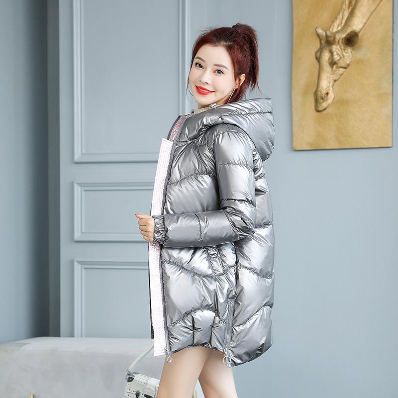 Winter Jacket Parkas Women Mid-length Coat Glossy Down Cotton Jackets Hooded Parka Warm Female Cotton Padded Jacket Casual Loose Outwear