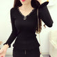 Autumn and Winter V-neck Knitted Bottoming Shirt Sweet Style Wood Ear Tight-fitting Sweater Beaded All-match Female Top
