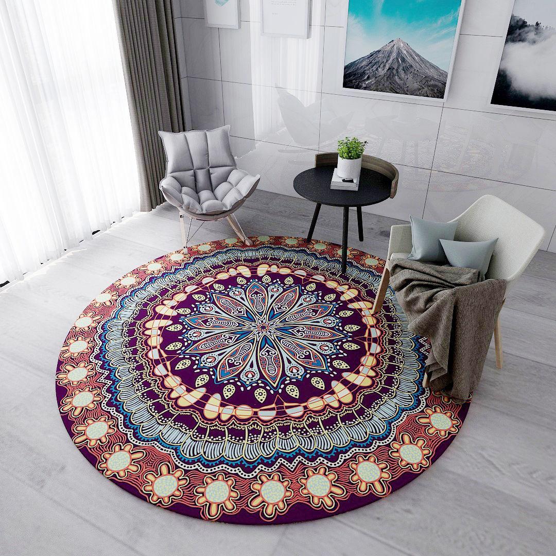 Round Carpet National Wind Retro American Computer Chair Hamper Pad Bedroom Living Room Book Clothes Room Non-slip