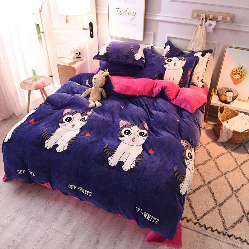 4pcs Bedding Set Cartoon Bed Linen Quilt Cover Pillowcase Winter Warm Kids Children's Bedding Sets