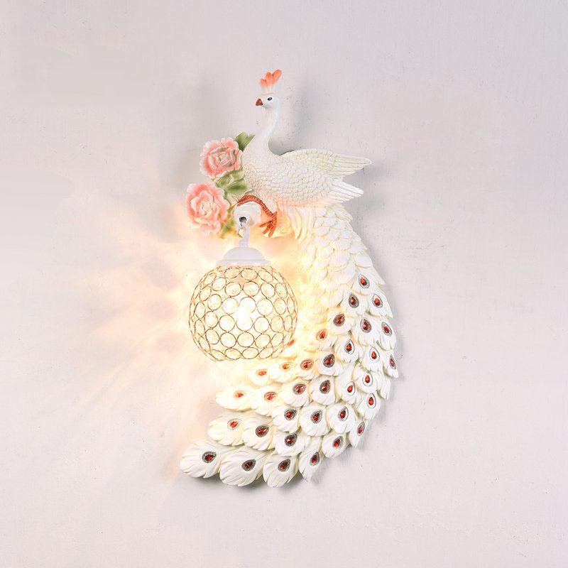 Luxury peacock crystal wall lamp Nordic bedroom bedside living room TV background led wall lamp