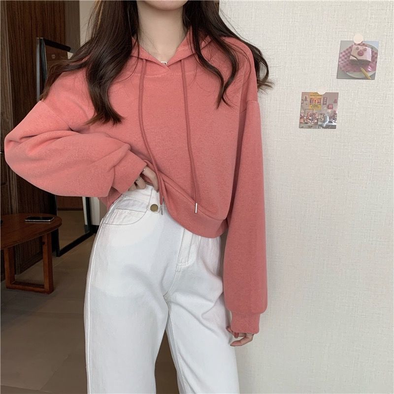 Fall Sweatshirts Women Solid Casual Pullover Hoodies Oversized Loose Hooded Tops