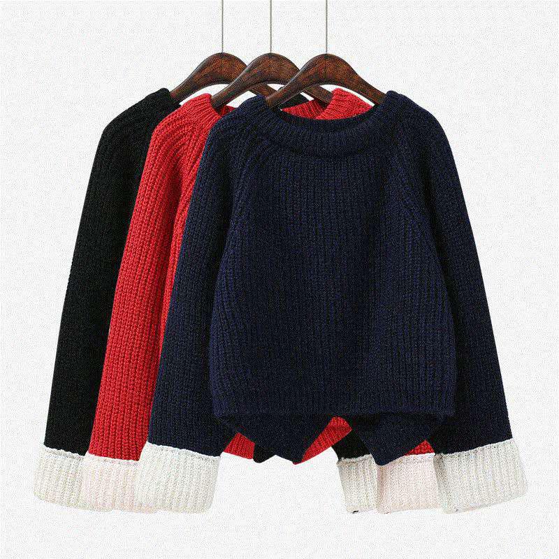 Autumn Winter Short Sweater Women Students Loose Back Split Hem Knitwear Thick Pullover Sweater Jumper