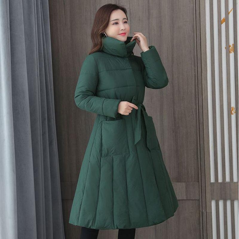Long Down Jacket Fashion Casual Waist Belted Cotton Jacket Lengthened Thick Loose Over-the-knee Windbreaker Jacket