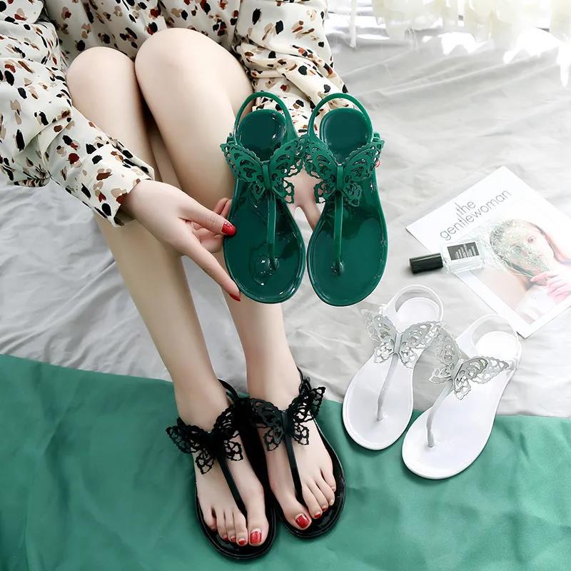 Summer Sandals Female Butterfly Flower Korean Beach Shoes Candy Color Flat Flip-flops Ladies Sandals Student Shoes