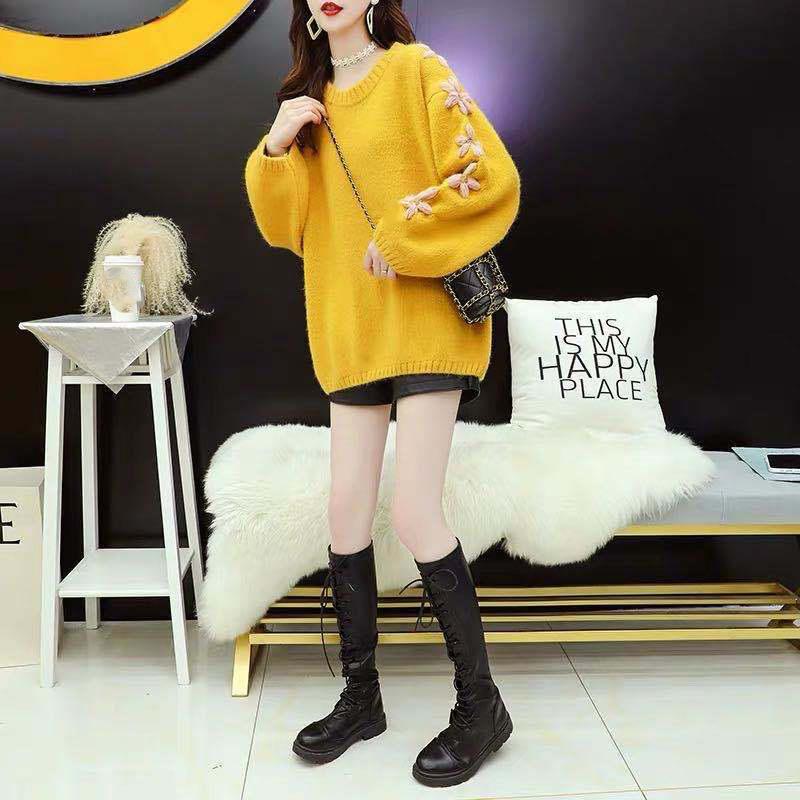 Autumn Winter  Women Fashion Sweater Casual Knitting Sweater  Round Neck Pullovers Loose Casual Long Sleeve Sweater