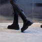 Chelsea Boots with Fur Winter Shoes Women Black Ankle Boots Fashion Leather Booties Platform Chunky Boots Velvet Warm Shoes
