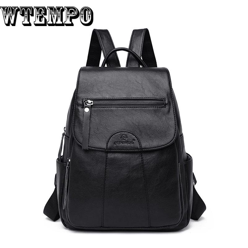 Fashion Women Backpack  Leather Black Travel Bags Girl's Schoolbag High Quality Knapsack