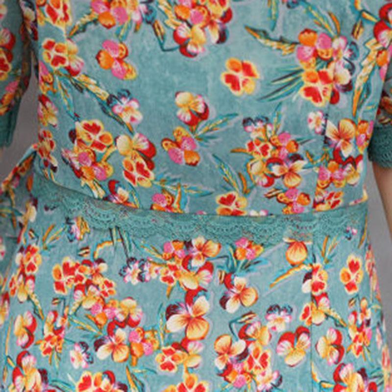 Women's Summer Floral Chiffon Dress V-neck Mid-length Skirt