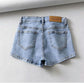 Retro High Waist Slimming Side Slit Denim Shorts Female Summer Stretch All-match Long Hip Pants