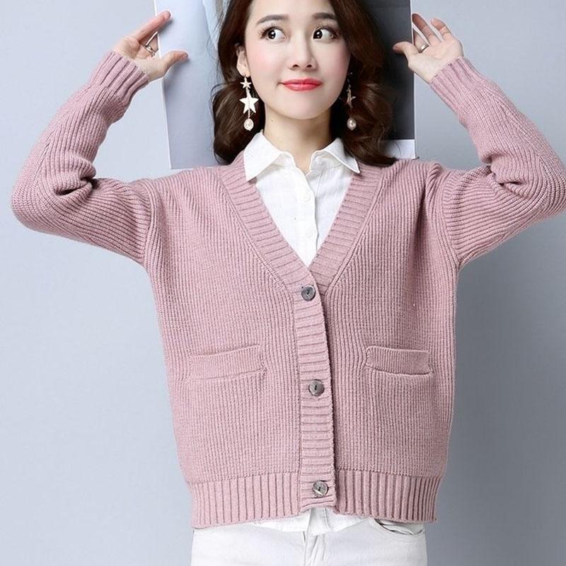Autumn and Winter Loose Sweater Thick Knitted Cardigan Jacket Short Solid Color Women's Top
