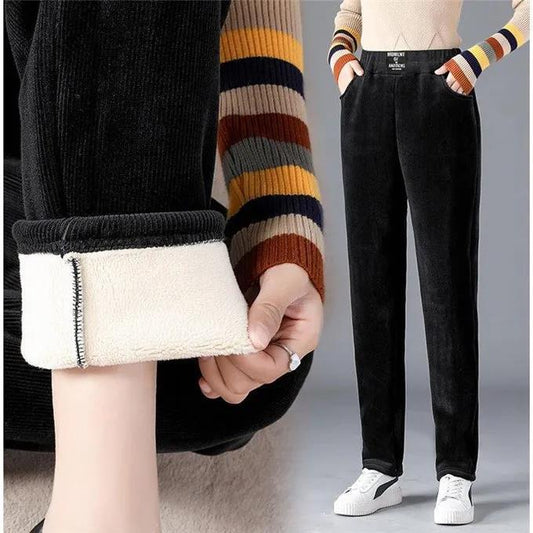 Fleece Pants Women Autumn and Winter Lamb Casual Pants Fashion Straight High Waist Harem Pants Thick Trousers