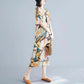 Large Size Dress Women's Summer Dress Literary Ethnic Women's Round Neck Print Loose and Thin Belly DRESS