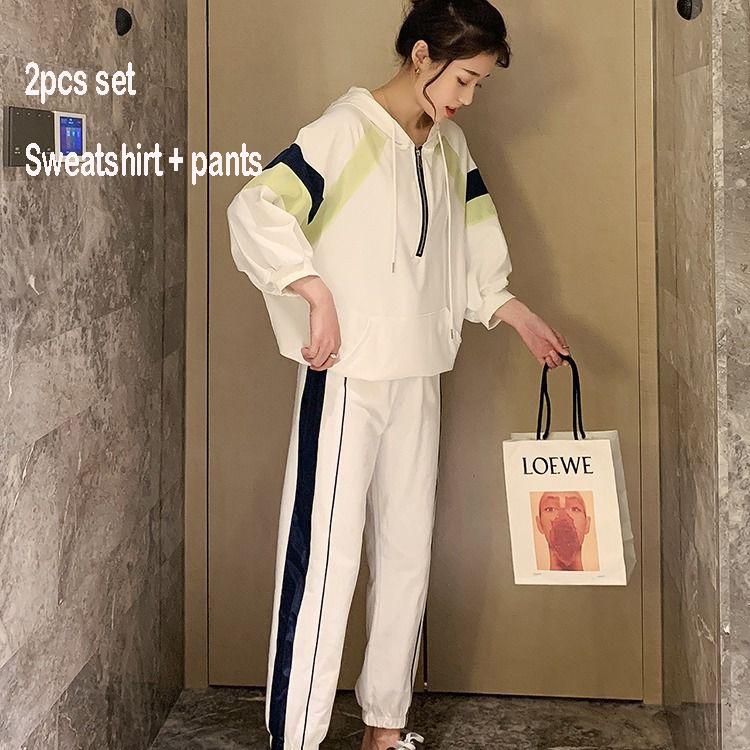Joker Long -Sleeved Casual Sweatshirt Set Large Size Spring And Autumn Women 'S Clothing 2pcs Set