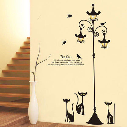 [Wall sticker ]Diy Black Cat Street Light Wall Stickers Home Decoration Living Room Nursery Children